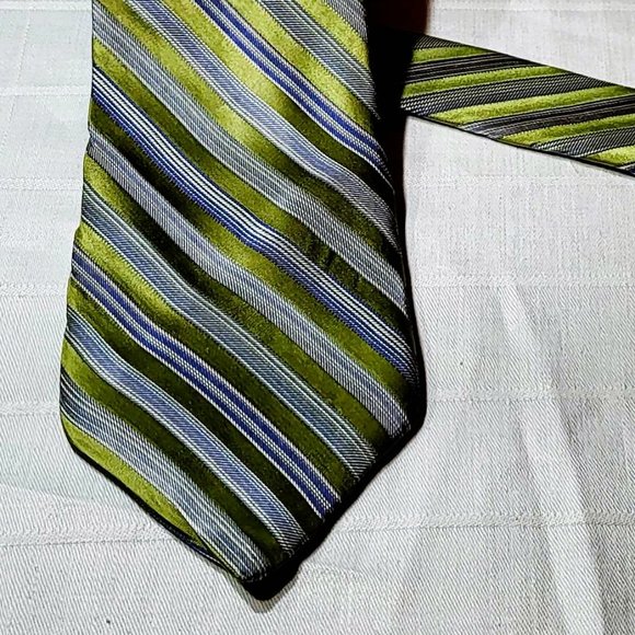 NICOLE MILLER NEW YORK designer Men's tie,  All Silk Green Blue Striped Pattern - Picture 10 of 14